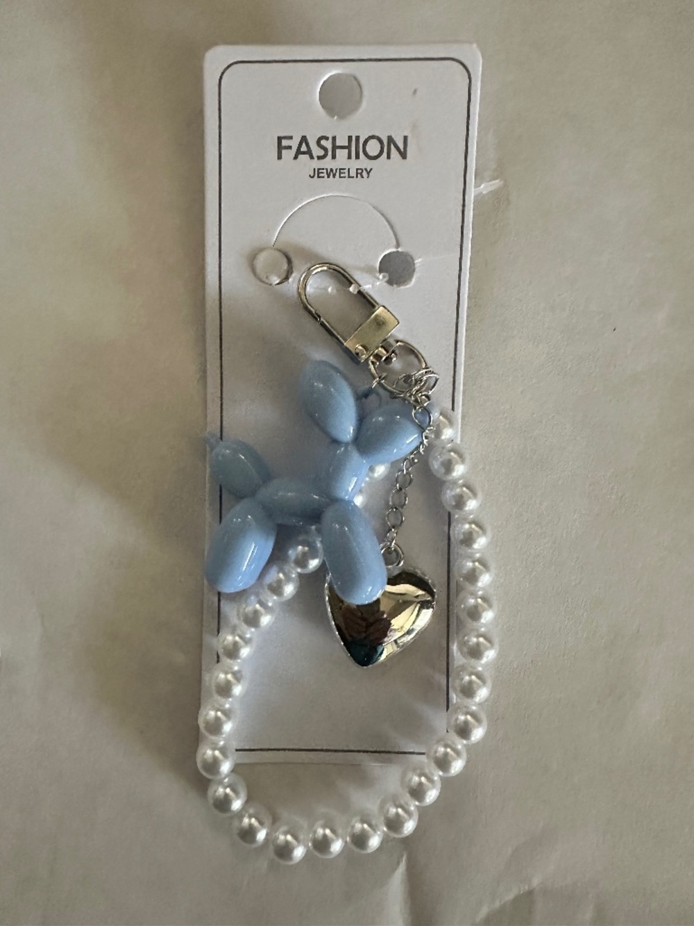 Balloon Dog Keychain w/ Silver Heart & Pearls | Cute Charm Accessory